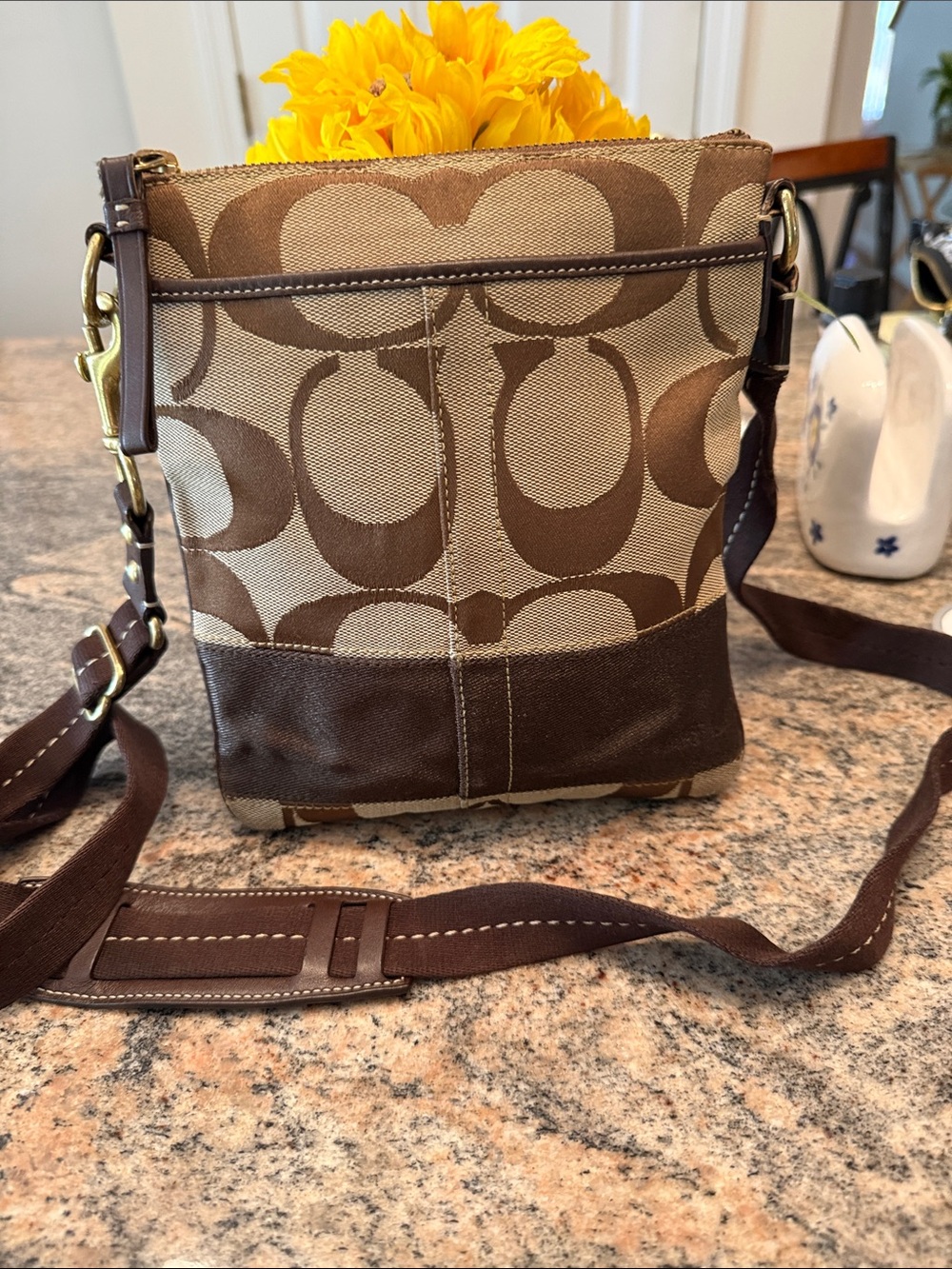 Coach Signature Canvas Crossbody in Brown and Tan